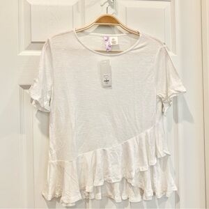 Francesca’s White Ruffle Hem Tee Shirt T-Shirt